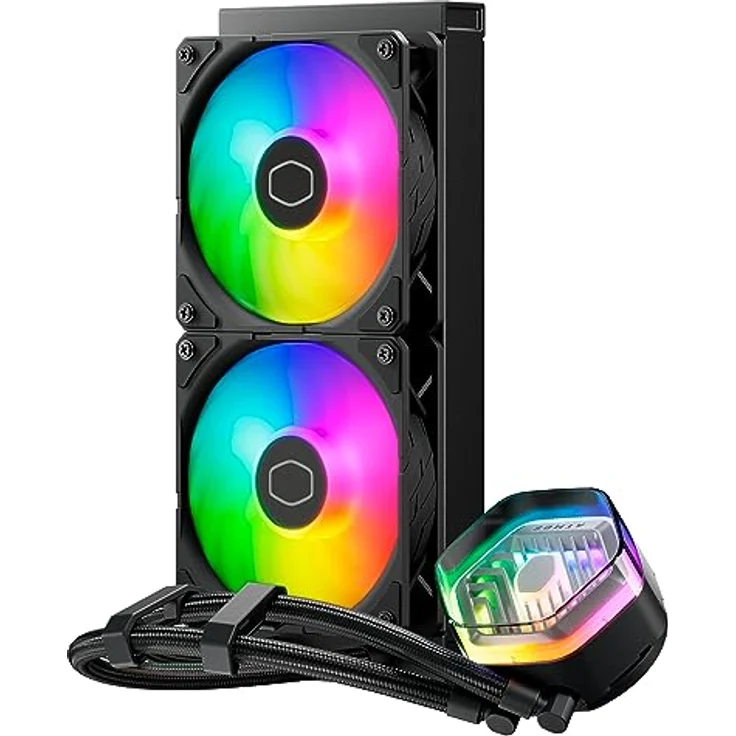 Cooler Master MasterLiquid Atmos 240 Black CPU-Wasserkühler – AIO-Wasserkühlung, Doppelkammerpumpe, vorinstallierte Sickleflow 120 Edge-Lüfter, adressierbares Gen 2 RGB, LGA1700- & AM5 – Schwarz – Bild 2