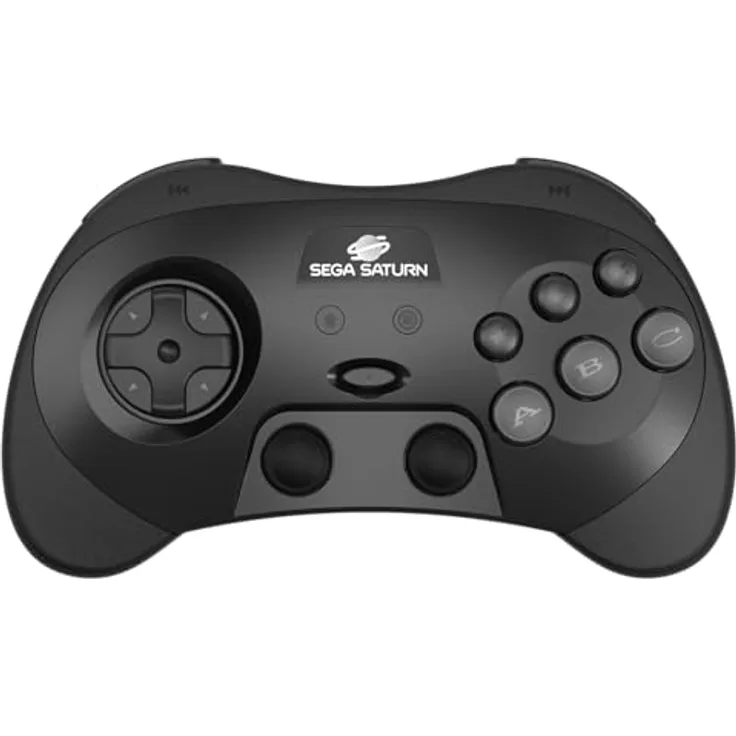 Retro-Bit PRO Wireless Controller für Sega Saturn, schwarz, mit Hall Effect Analogsticks und 3D Unterstützung, kompatibel mit USB-Geräten