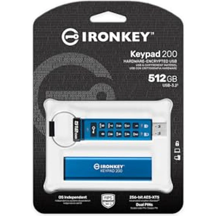 Kingston IronKey Keypad 200 512GB Verschlüsselter USB | Alphanumerische Tastatur | Multi-Pin-Zugang | XTS-AES 256-bit | FIPS 140-3 Level 3 Zertifiziert (Ausstehend) | IKKP200/512GB, Blau – Bild 4
