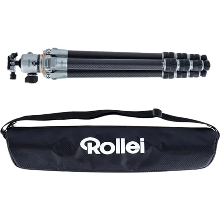 Rollei Lion Rock Pro Carbon-Stativ inkl. Stativkopf – Ultraleicht, Hohe Tragkraft 20 kg, Verstellbare Höhe bis 147,5 cm, Kompaktes Packmaß, Wechselbare Spikes, Carbon, Schwarz – Bild 4