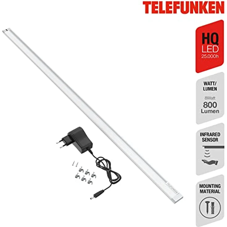 TELEFUNKEN - Led Unterbauleuchte 87,3 Cm, Küche, Led Leiste Küchenschrank, Werkstattlampe, Ir-Bewegungssensor, Neutralweißes Licht, 10 W,1100 Lm, Silberfarbig – Bild 2