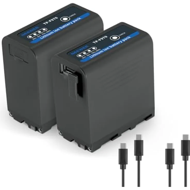 NEEWER NP-F970 7800mAh Wiederaufladbarer Kameraakku, 20W Typ C PD Schnellladung, Kompatibel mit Sony FX3/FX30/A7, Canon R5, Nikon Z8, 2er Pack