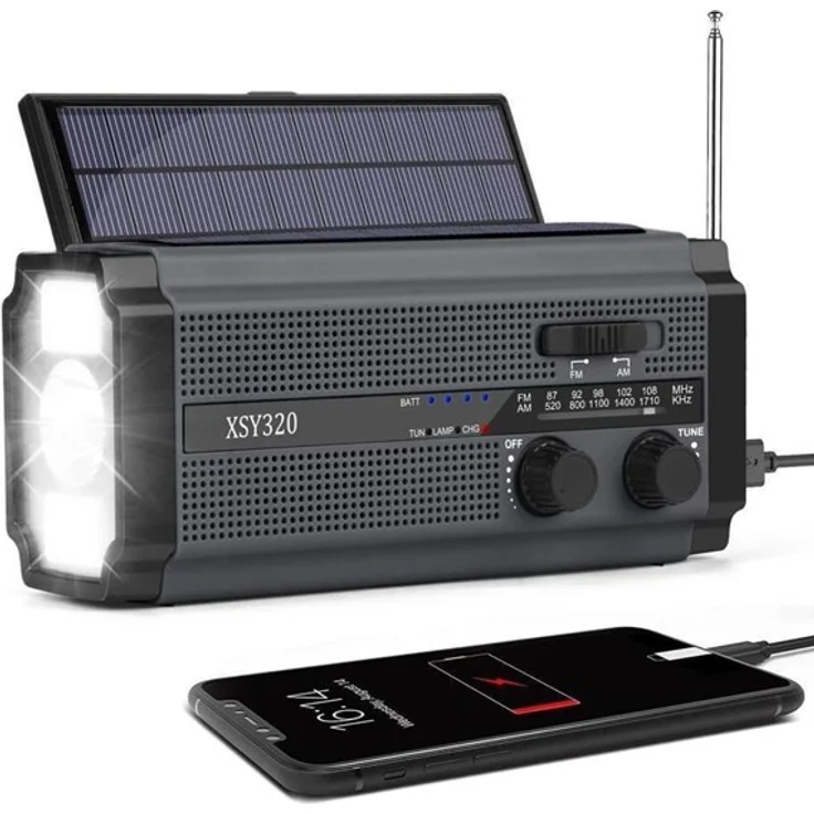 Lippa Emergency Radio - Solar-Dynamo - 5000 mAh Power Bank - AM/FM Mono - schwarz - mit Taschenlampe und Leselampe