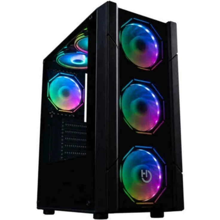 Hiditec V30 ARGB PC-Gehäuse, gehärtetes Glas, RGB-Beleuchtung, schwarz, für ATX/ITX/micro ATX