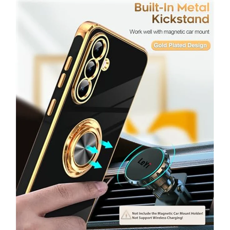 LeYi Handyhülle für Samsung Galaxy A56 5G, Militär PC TPU Schutzhülle mit 360° Drehhalter, 2 Stück Schutzfolie, schwarz, stoßfest und kratzfest – Bild 5