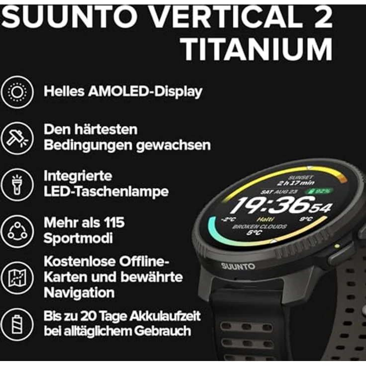 Suunto Vertical 2 (49 mm), Smartwatch mit Dual-Band-GPS, ClimbGuidance und über 115 Sportmodi, Titan – Bild 2