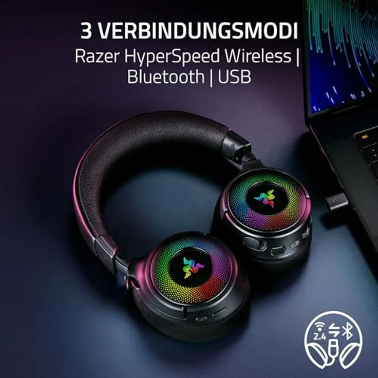 Razer Kraken V4 - Kabelloses Gaming-Headset (THX Spatial Audio, 9-Zonen-RGB-Beleuchtung, Schwarz) – Bild 2