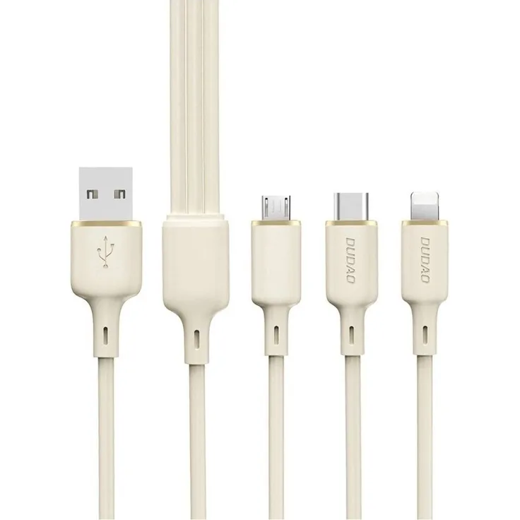Dudao L7SE 3-in-1 Ladekabel, USB-A auf USB-C/Lightning/micro USB, 66W, 1,2m, Beige
