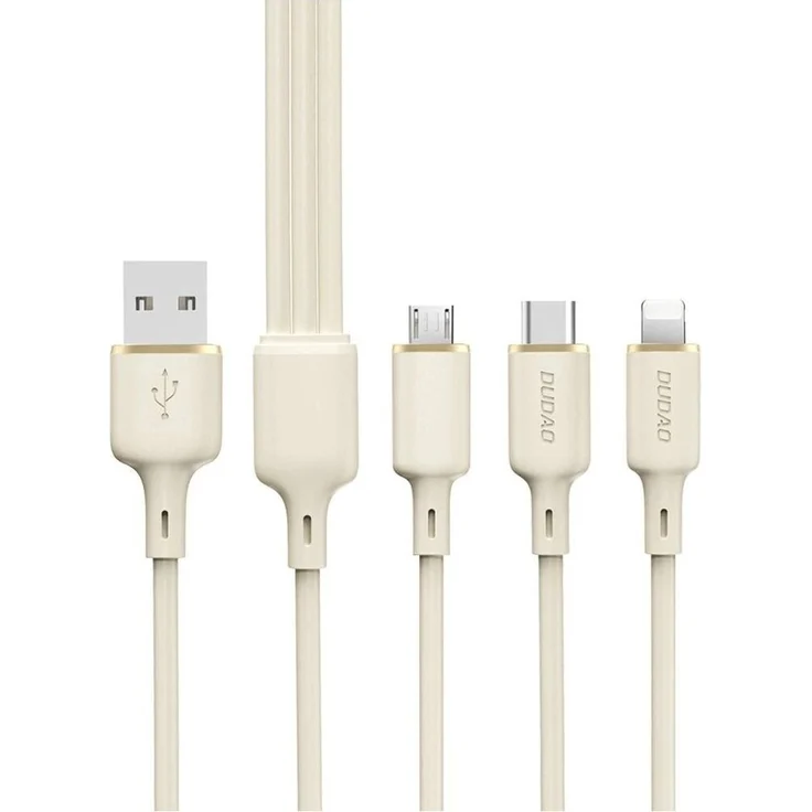 Dudao L7SE 3-in-1 Ladekabel, USB-A auf USB-C/Lightning/micro USB, 66W, 1,2m, Beige