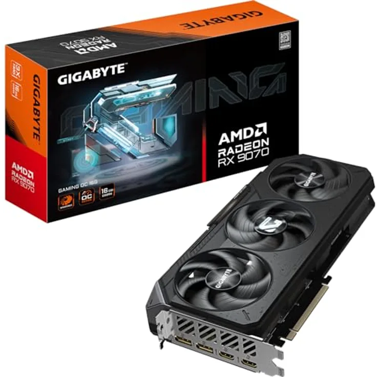 Gigabyte Radeon RX 9070 Gaming OC 16G Grafikkarte - 16 GB GDDR6, 256 Bit, PCI-E 5.0, 2700 MHz Kernfrequenz, 2 x DisplayPort, 2 x HDMI, GV-R9070GAMING OC-16GD, RGB-Beleuchtung