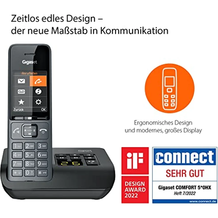Gigaset Comfort 520A Trio - 3 Schnurlose DECT-Telefone mit Anrufbeantworter- Elegantes Design - Beste Audioqualität mit Freisprechfunktion - Anrufschutz - Adressbuch mit 200 Kontakten, titan-schwarz – Bild 2