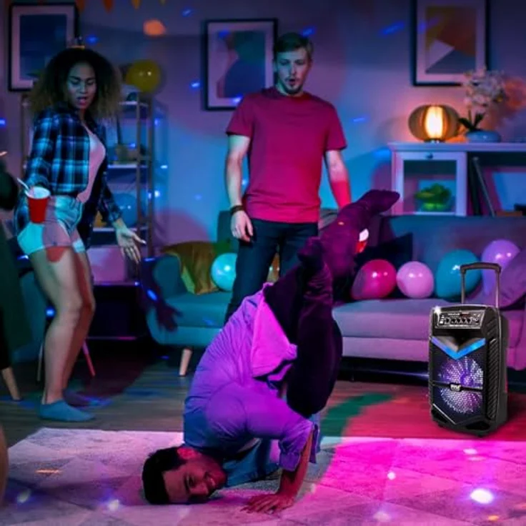 Pyle PA Bluetooth Lautsprecher-Karaoke Maschine, 600W, 10” Subwoofer, Karaoke Mikrofon, Bluetooth, Partybeleuchtung, Aufnahmefunktion, tragbar – Bild 7