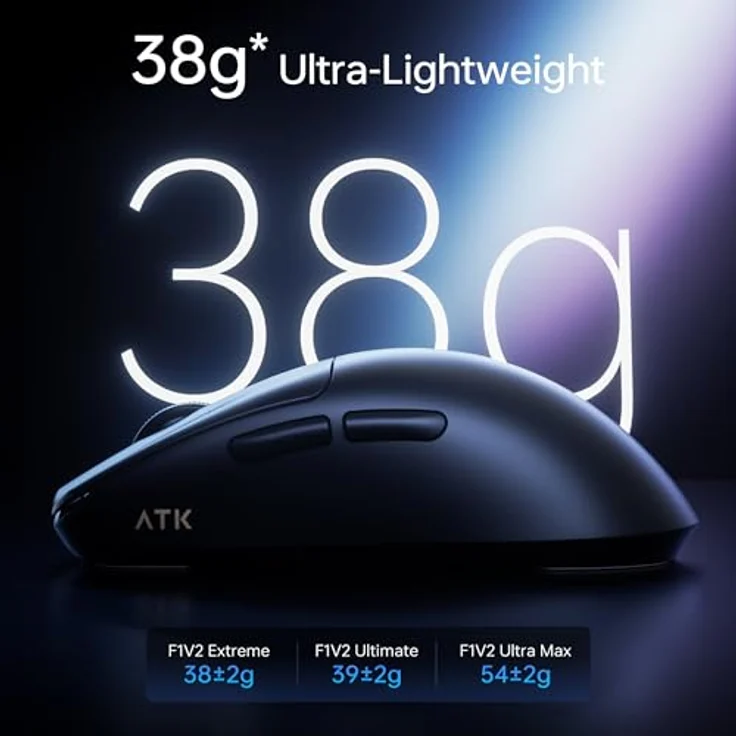 ATK Blazing Sky F1 V2 Kabellose Gaming-Maus, 39 g, PAW3950 Ultra-Sensor, Dual 8K, 250H Akku (Ultimate, Schwarz) – Bild 3