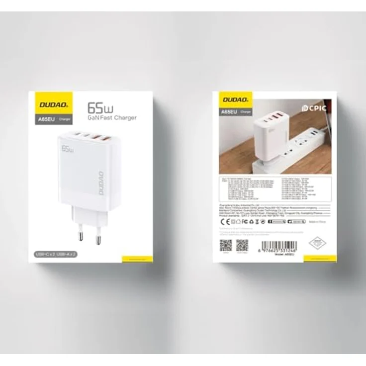 COFI 1453 Schnellladegerät Dudao A65EU GaN-Netzwerkladegerät 2xUSB-A / 2xUSB-C PD 65W - Weiß - 65W – Bild 3
