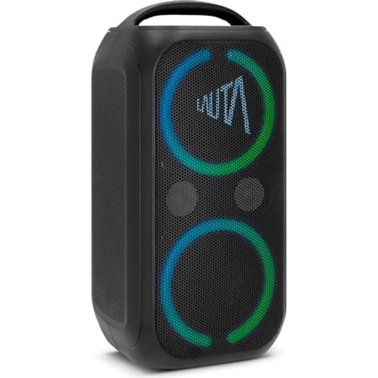 TechniSat LAUTA WUMMSBOX - Tragbarer Premium Bluetooth Lautsprecher mit LED-Lichteffekten, Bass Boost, True Wireless Stereo, 12 Stunden Akkulaufzeit, IPX4 Spritzwasserschutz, 80W RMS Leistung