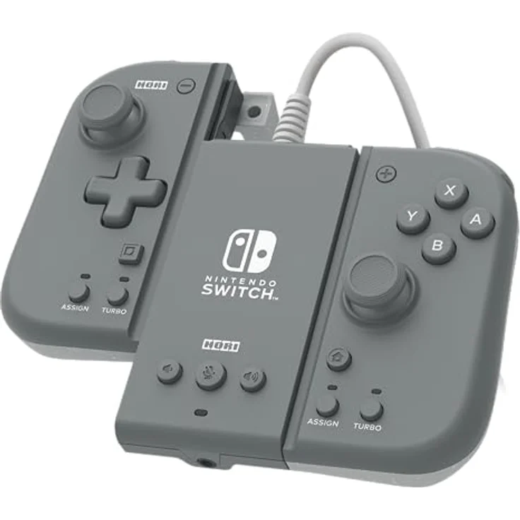 HORI Split Pad Compact Adapter Set (Schiefergrau) für Nintendo Switch/OLED - Ergonomischer Controller für den tragbaren Handheld-Modus in Grau mit kabelgebundenem Adapter - Offiziell Lizenziert – Bild 1