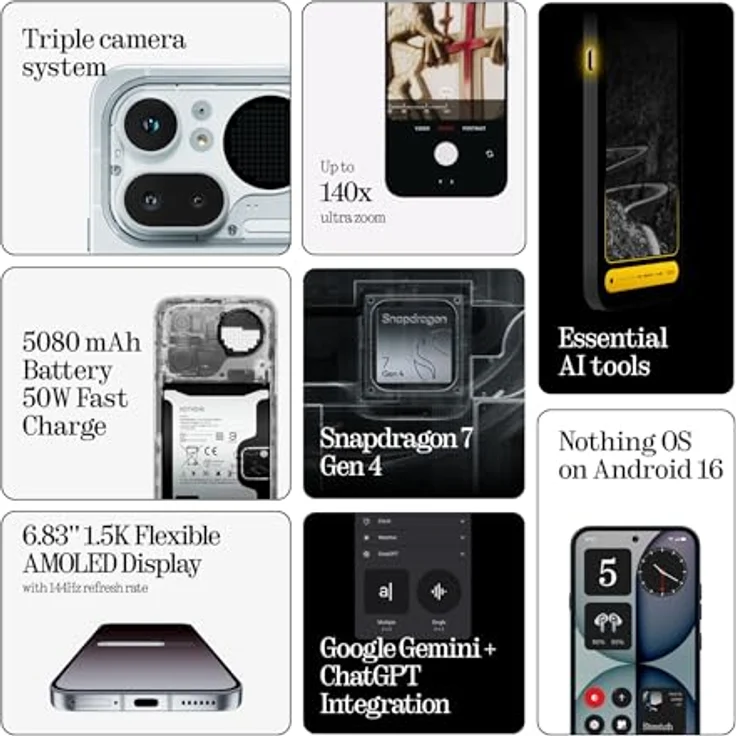 Nothing Phone (4a) Pro, Smartphone mit 50MP Triple-Kamera, 140x Ultra-Zoom, Metall-Unibody, 50W Schnellladen, 144Hz AMOLED, 8GB+128GB - Schwarz – Bild 2