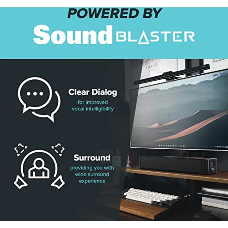 CREATIVE Stage SE Under-Monitor Soundbar mit USB Digital Audio und Bluetooth 5.3, Clear Dialog und Surround by Sound Blaster, Stromversorgung über Adapter – Bild 5