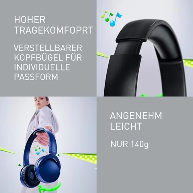 Panasonic RB-HF630BE-K Kabelloser Street-Kopfhörer, On-Ear, Bluetooth 5.3, bis zu 72 Stunden Wiedergabe, USB-C, Schwarz – Bild 3