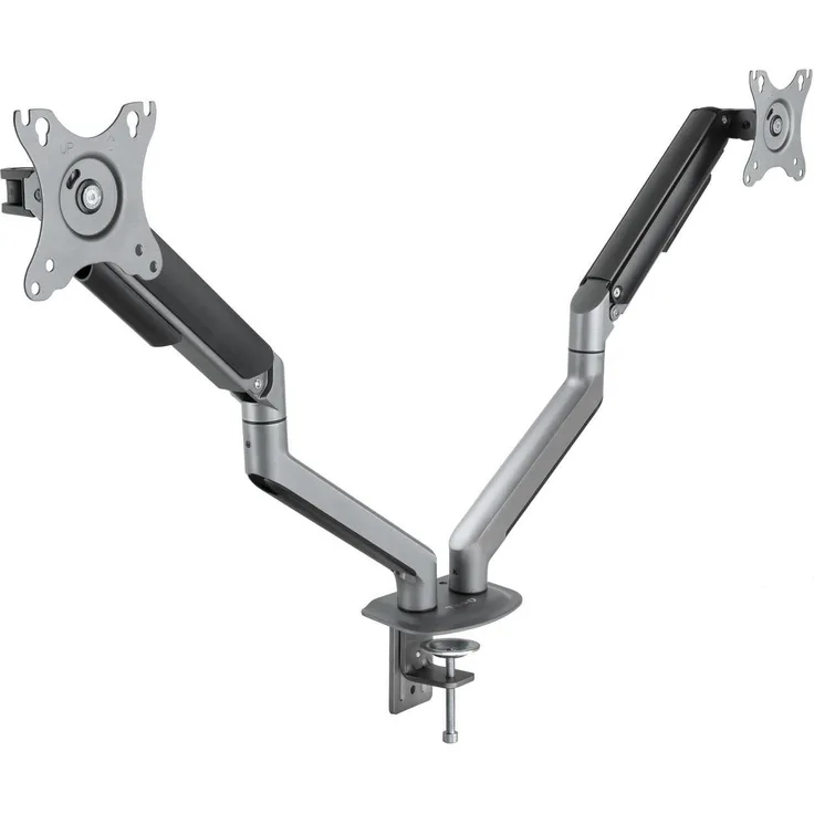 Tooq Technology DB4132TNR-G, Monitor Halterung für zwei Monitore bis 32 Zoll, Höhenverstellbar, Klemme/Bolzen Montage, 18 kg Tragfähigkeit, Schwarz