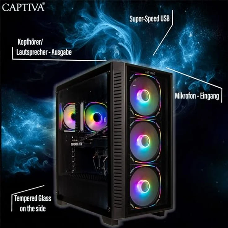 Captiva Advanced Gaming R91-526, Desktop-PC mit AMD Ryzen 7 5700X, 32GB DDR4 RAM, NVIDIA GeForce RTX 5060 8GB, 1TB SSD, Windows 11 Home, RGB-Beleuchtung – Bild 6