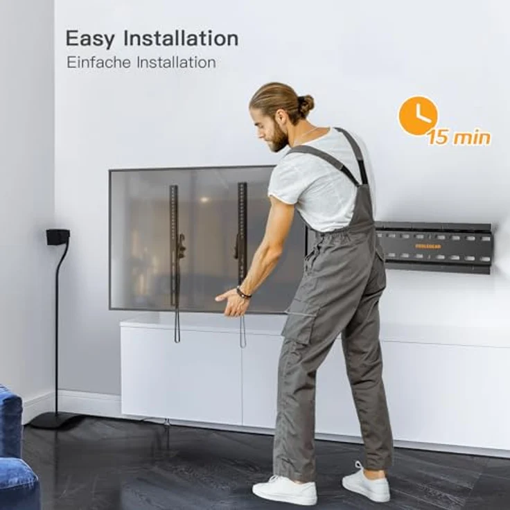 Perlegear TV Wandhalterung Neigbar - Fernseh Halterung 4K LED LCD OLED Flachbildfernseher, TV Wandhalter Schwarz 58-140cm 23-55 Zoll TV - VESA 75x75-400x400mm, 1.8m HDMI Kabel Wasserwaage – Bild 5