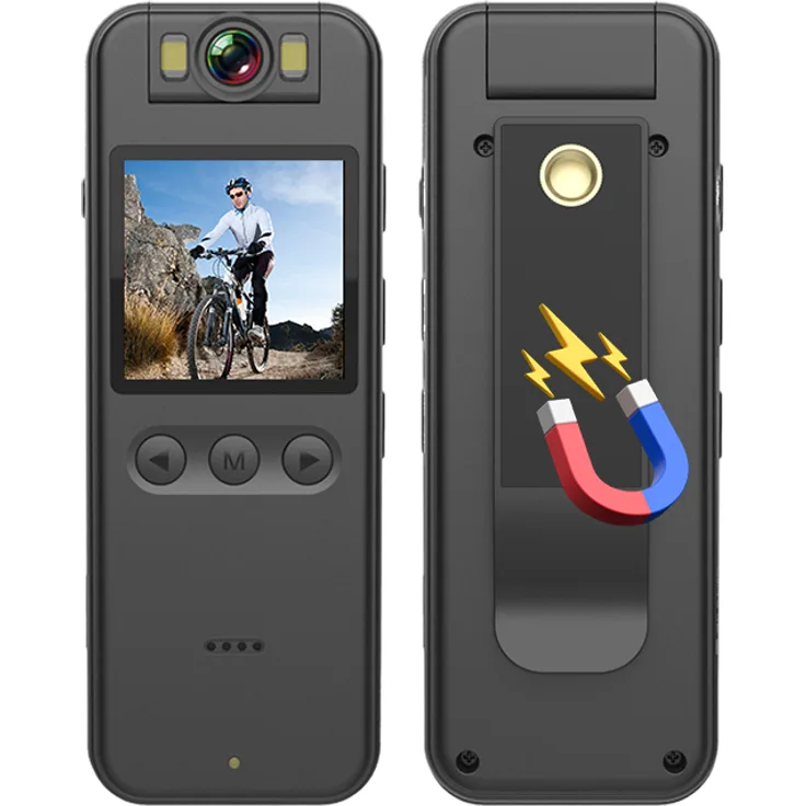 KKmoon 2K-Koerperkamera mit Audio- und Videoaufzeichnung, WiFi-Camcorder mit 180° drehbarem Objektiv, magnetischem Rueckclip und Fahrradstaender, ideal fuer Strafverfolgung und Outdoor-Aktivitäten