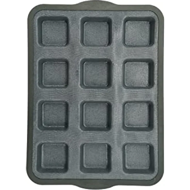 Zenker 685528 Backform mit 12 quadratischen Abdrücken, Törtchenform, Glasfaser, Silikon, Schwarz, 36,3 x 26 x 3 cm