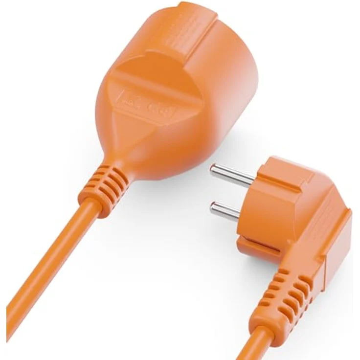 deleyCON 3,0m Verlängerungskabel Typ F (CEE 7/7) 90° gewinkelt auf Buchse (CEE 7/3), Berührungsschutz, max. 3680W, orange – Bild 2