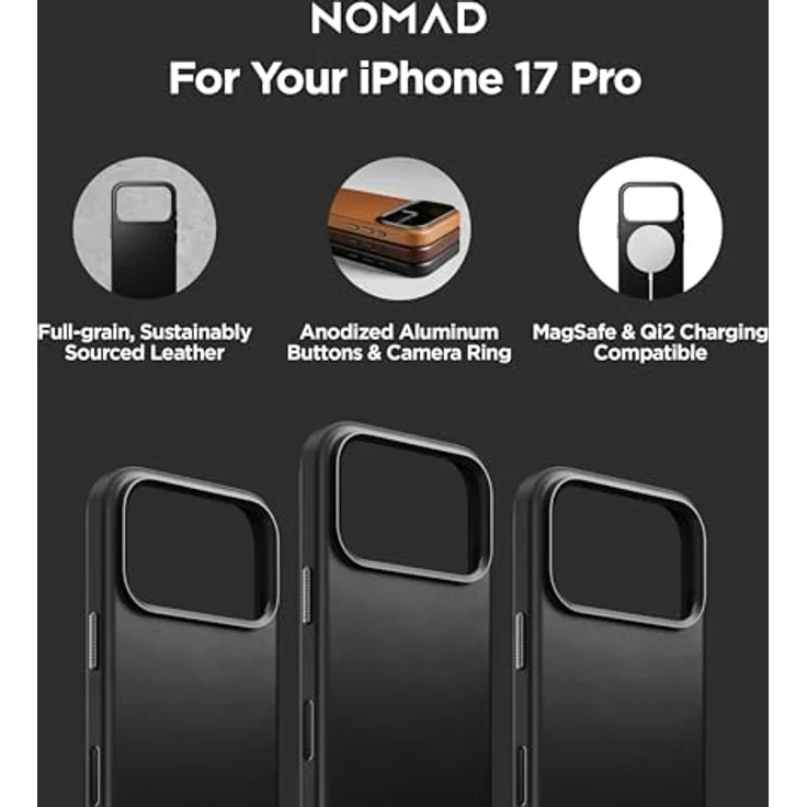 NOMAD Traditional Leather Case für iPhone 17 Pro, MagSafe-kompatible Schutzhülle aus hochwertigem Echtleder, schwarz – Bild 3