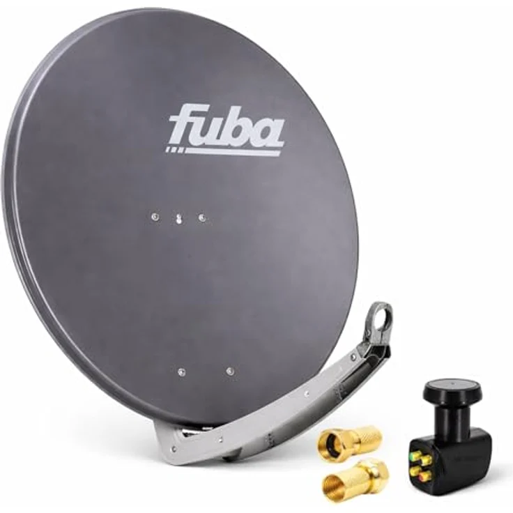 Premium X Fuba DAA 780 A Satelliten-Komplettanlage, Alu Anthrazit, Quad LNB schwarz, 4 Teilnehmer, 8x F-Stecker – Bild 1