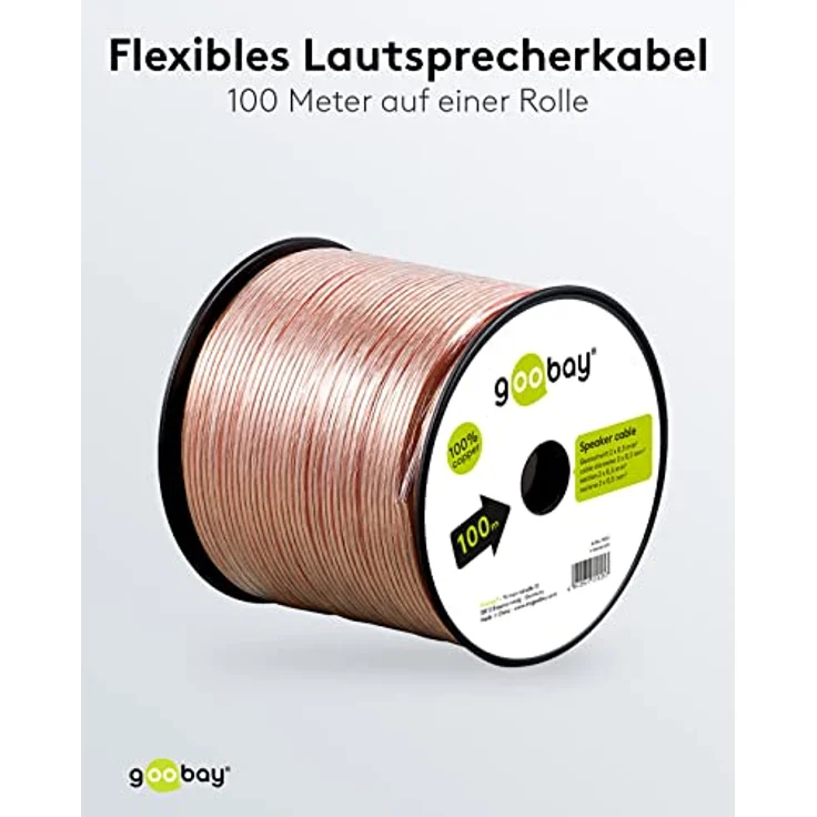 Goobay 15121 Lautsprecherkabel 2x0,5mm² Kupfer Litze / Boxenkabel Audio Kabel Meterware / Speaker Cable Kupferkabel Transparent / Subwoofer Kabel 100m – Bild 4