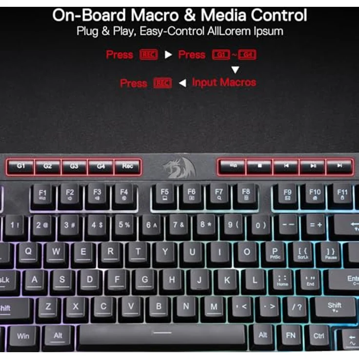 Redragon K515 Shiva RGB Membrane Gaming Tastatur, 98 Tasten mit linearer Schalter-Technologie, RGB-Hintergrundbeleuchtung, 4 Makrotasten, abnehmbare Handballenauflage, US Layout – Bild 3