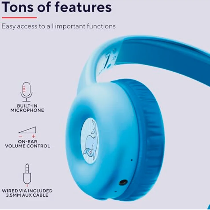 Trust Nouna Bluetooth Kopfhörer Kinder mit Lautstärkenbegrenzer (85dB) für Kinderen ab 4 Jahre, On Ear Faltbares Headset mit Mikrofon, 15 Stunden Spielzeit, Kinder Kopfhörer Kabellos, Blau – Bild 5