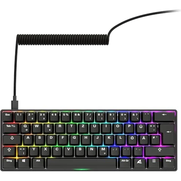 Sharkoon Skiller SGK50 S4 Gen2 PBT, Gaming-Tastatur mit Gateron G-Pro Yellow, 60% DE-Layout, schwarz, abnehmbares USB-C Spiralkabel, Open-Source-Anpassung – Bild 2