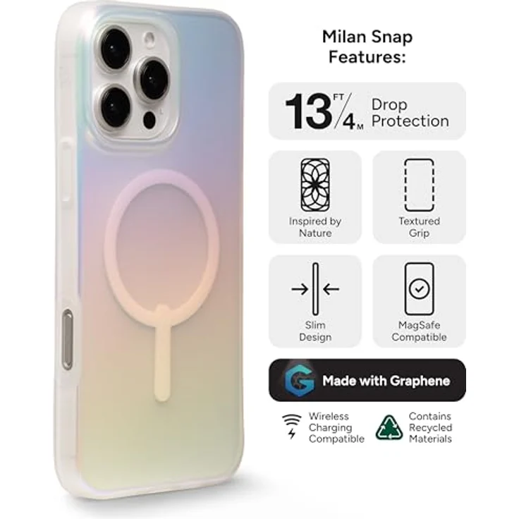 ZAGG Milan Snap, Graphen-verstärkte Hülle für iPhone 16 Pro Max [6.9-Inch], MagSafe-kompatibel, Stoßfest, Irisierend – Bild 3