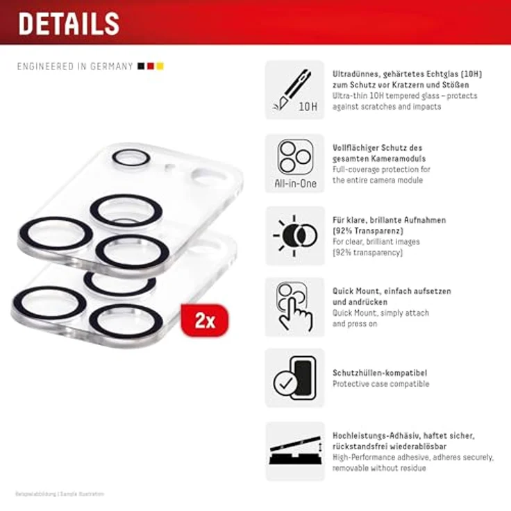 Displex Full Cover Camera Lens Glass für iPhone 17 Pro Max, 10H Schutzglas, Quick Mount, 2er Set, hohe Transparenz – Bild 2