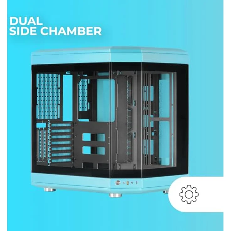 MARSGAMING MC-3T, Custom ATX-Gaming-Gehäuse mit Triple Window Hartglas, Flüssigkeitskühlung, Dual Side Kamera, Vertikale PCI Slots, USB-C und USB 3.0, Blau – Bild 3