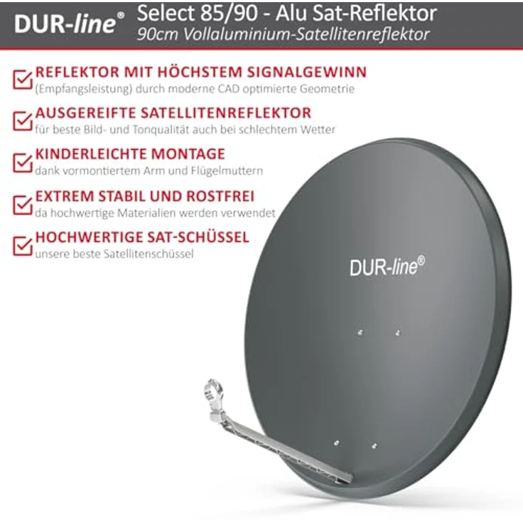 DUR-line Select 85/90cm Satellitenschüssel Alu anthrazit – Bild 3
