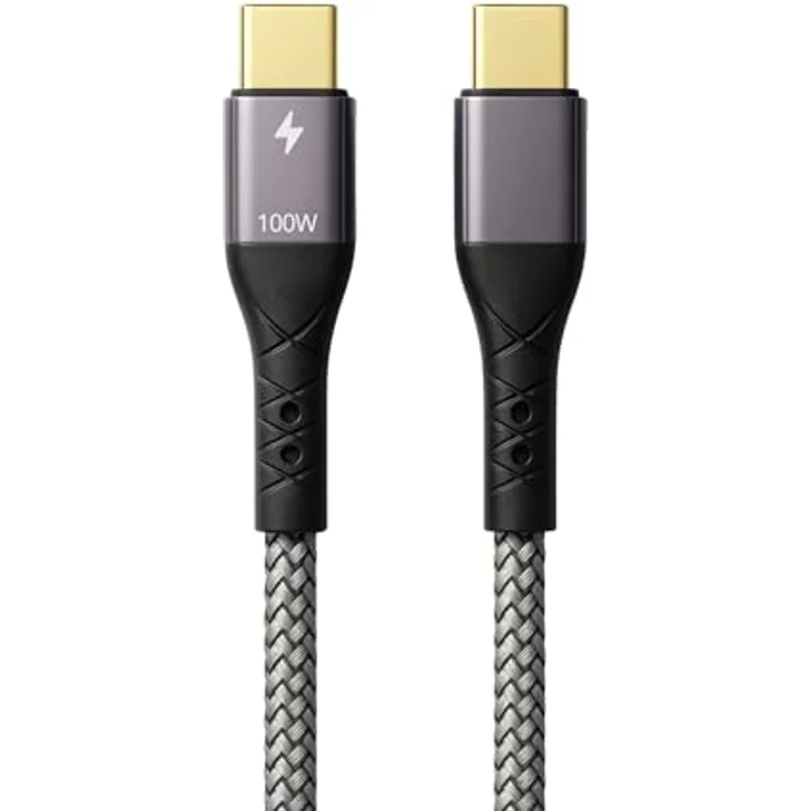 ProfiPatch USB C auf USB C Kabel 0,5m, 100W PD 3.0, 5A, E-Mark Chip, grau, Textilmantel, vergoldete Kontakte – Bild 1