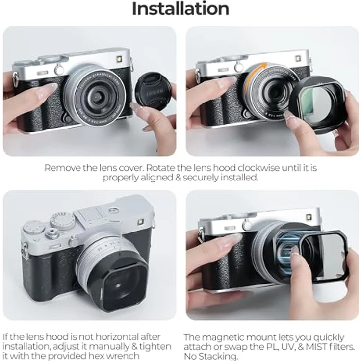 Freewell Magnetische Gegenlichtblende für Fujifilm XF 23 mm F2.8 R WR, inklusive magnetische PL-, UV- und Black Mist 1/4 Filter, gehärtetes Glas, schwarz – Bild 5