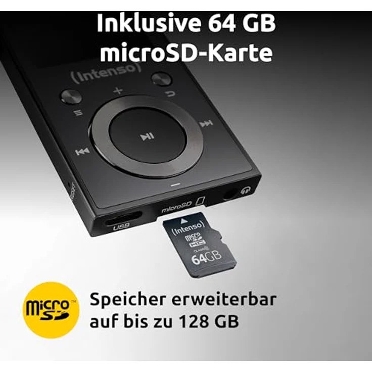 Intenso Video Scooter BT MP3 Player, 64 GB microSD, Bluetooth 5.0, 1,8 Zoll Farbdisplay, bis 18h Akku, schwarz, inkl. Kopfhörer – Bild 3