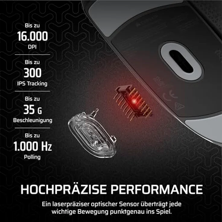 Corsair M55 Leichte FPS-Gaming-Maus mit Kabel – 16.000 DPI – Sechs Programmierbare Schaltflächen – Texturierte Seitengriffe – Schwarz – Bild 4