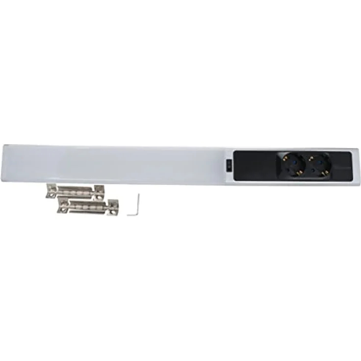 BOLD LED-Leiste (Küchen-Unterbauleuchte / Unterschrank-Leuchte) mit 2 Steckdosen (1750 Lumen | 18 W | 4000k Neutralweiß Beleuchtung | IP20 | 60 cm Länge), Silber – Bild 5