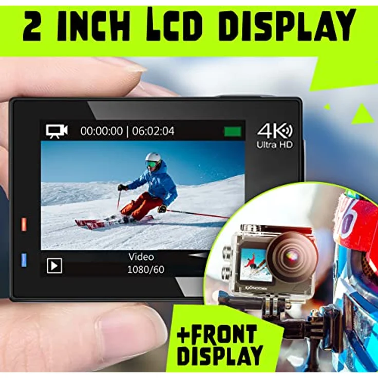 Exprotrek 4K Action Cam, wasserdichte Unterwasserkamera bis 40m, WiFi, 170° Ultraweitwinkel, 2 Akkus & Fernbedienung, Zubehör-Kit – Bild 3