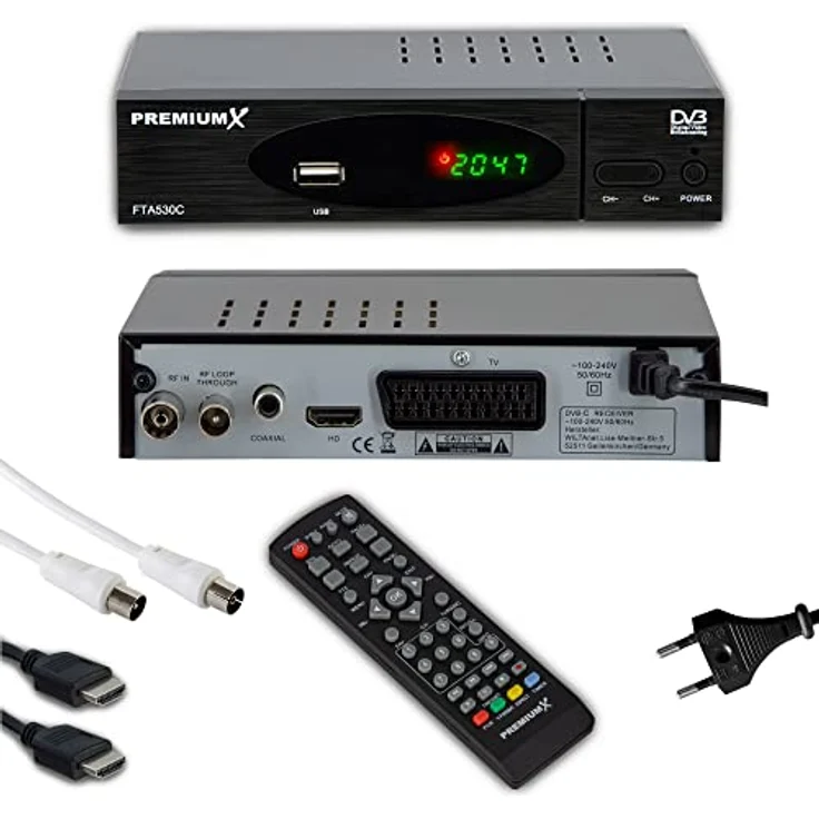 PremiumX FTA 530C DVB-C Kabel Receiver mit USB, HDMI, SCART und 1m Antennenkabel, weiß – Bild 2