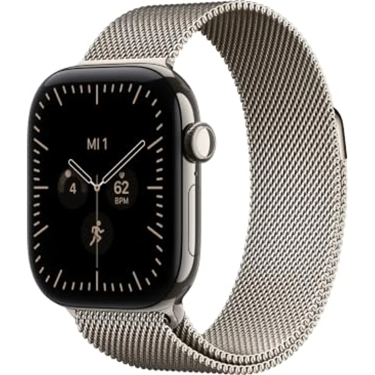 Apple Watch Series 12 Cellular 42mm, Aluminiumgehäuse mit Ceramic Shield 2, Natur Titan Case und Natur Milanaise Armband, leistungsstarker Gesundheits- und Fitness-Tracker – Bild 1