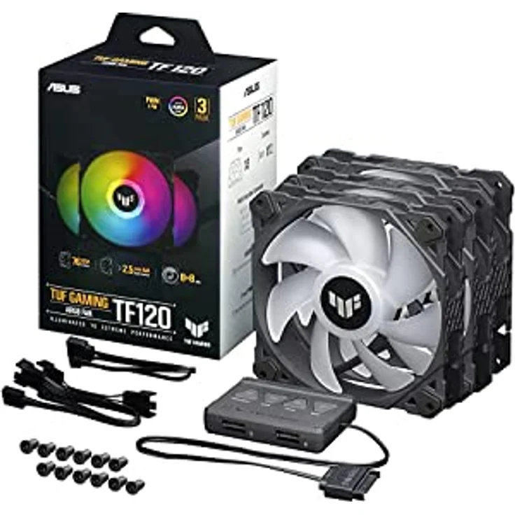 ASUS TUF Gaming TF120 ARGB-Gehäuselüfter 3IN1 mit ARGB Controller (3 Stück, Aura Sync, leiser adressierbarer ARGB Lüfter, PWM Steuerung) - Preisvergleich – Bild 1