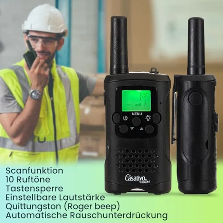 Casativo 2er-Set PMR-Funkgeräte, Walkie Talkie mit VOX und Taschenlampe, 10 km Reichweite, 8 Kanäle, für Abenteuer, Camping und Wandern – Bild 4
