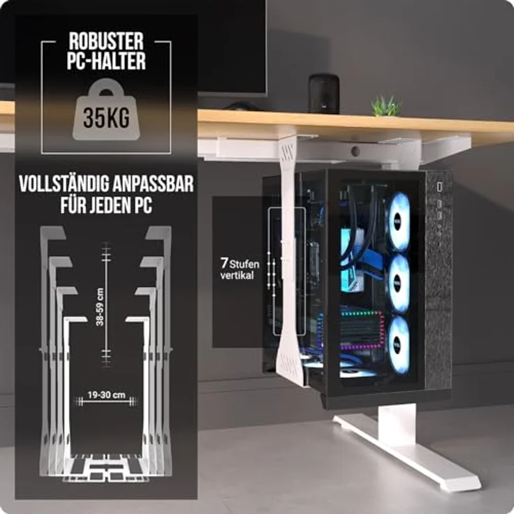Ultimate Setup PC Halterung unter Schreibtisch, Schwerlast Computer Halterung mit 35 kg Tragfähigkeit, anpassbar, weiße Tower Halterung – Bild 3